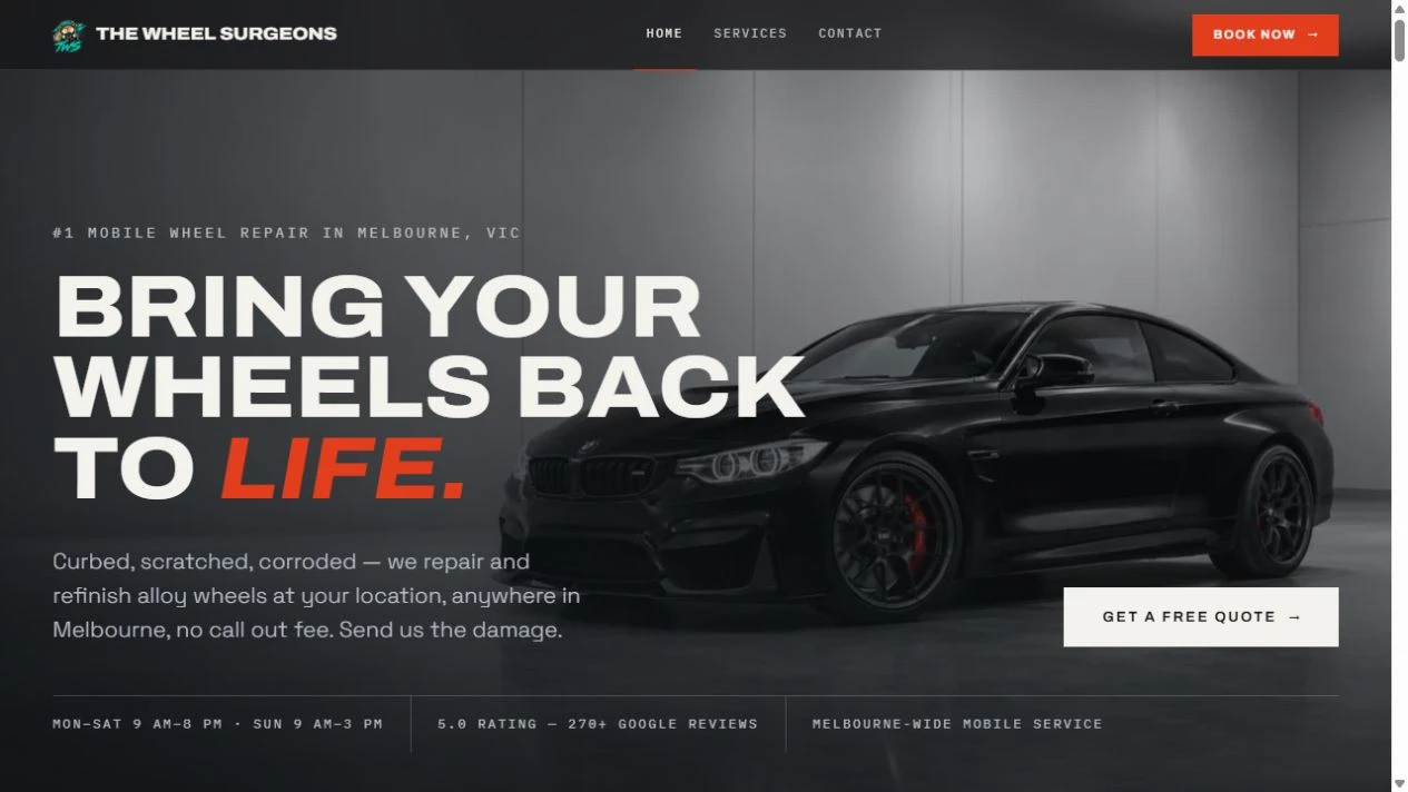 The Wheel Surgeons website homepage